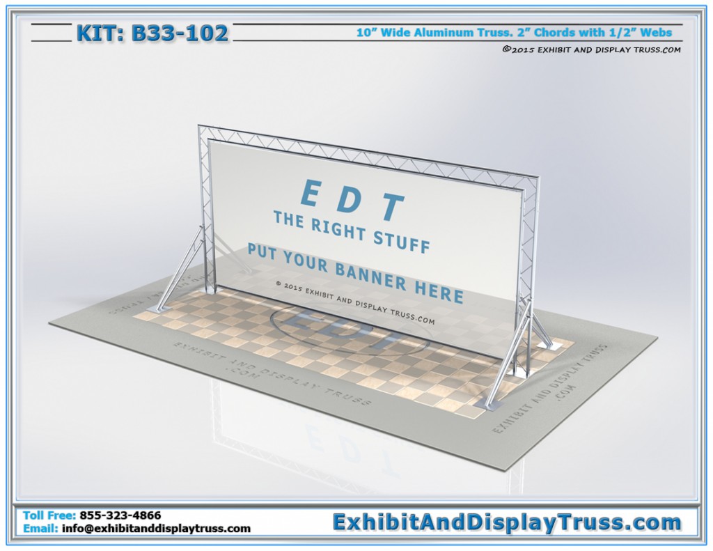Portable Banner Frame B33_102. Fits in 10'x20' Booth. Collapsible Truss Booth Made with 10" wide flat truss.