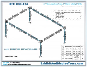 parts list and exploded view for Modular Aluminum Truss System C30_124. 20x30 Trade Show Booth Size. Aluminum Box Truss.