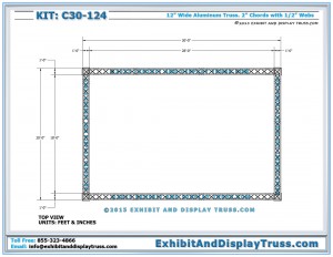 Top View dimensions for Modular Aluminum Truss System C30_124. 20x30 Trade Show Booth Size. Aluminum Box Truss.