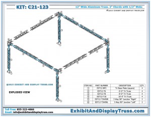 Parts List for Modular Exhibit Truss System C21_123. 20x20 Trade Show Perimeter Booth. 12" wide Triangular Truss.