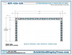 Front view dimensions for Modular Exhibit Truss System C21_123. 20x20 Trade Show Perimeter Booth. 12" wide Triangular Truss.