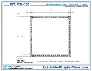 Top View dimensions for Modular Exhibit Truss System C21_123. 20x20 Trade Show Perimeter Booth. 12" wide Triangular Truss.