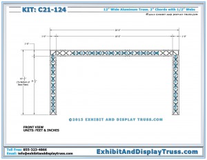 Front View dimensions for Fashion Show Lighting Truss C21_124. 20x20 Trade Show Booths. Made with 12" wide box Truss.