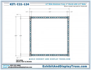 Top View dimensions for Fashion Show Lighting Truss C21_124. 20x20 Trade Show Booths. Made with 12" wide box Truss.