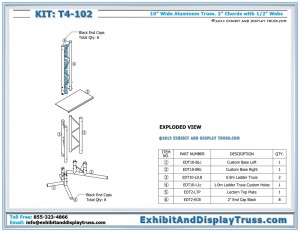 Parts List exploded view for Portable Truss LCD TV Stands and Mount for Trade Shows. T4_102. Ladder Flat Truss.