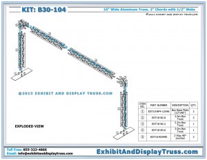 Parts List and exploded view for Trade Show Booth Displays B30_104. 10x20 Booth Size. 10" wide Square Box Truss.