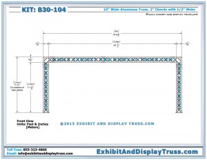 Front View Dimensions for Trade Show Booth Displays B30_104. 10x20 Booth Size. 10" wide Square Box Truss.q