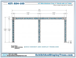 Front View dimensions for L_Shaped Banner Display Rig B34-103. 10x20 Trade Show Display.