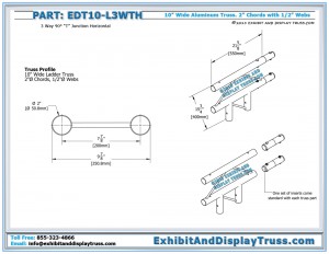 Dimensions for EDT10_L3WTH. 10" wide aluminum ladder truss. Flat Packs
