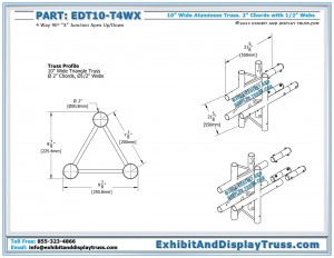 Dimensions for Aluminum Truss Parts EDT10_T4WX. 10" wide triangular truss