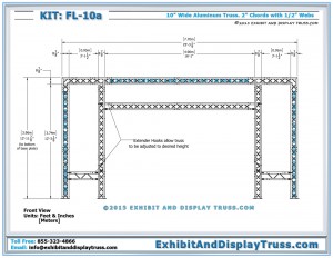 Front View Dimensions for Finish Line Starting Line Kit FL_10a. 3 Chord Triangular Truss. Portable Truss Archway