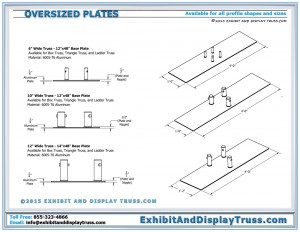 Dimensions for Oversize Aluminum Base Plates. Available in Ladder, Triangle, Box with all Profile Sizes.