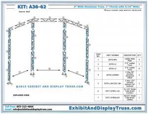 Parts List and Exploded view for Trade Show Booth Back Wall A36_62. 6" Wide Flat Packing Ladder Truss.