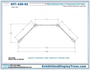 Top View dimensions for Trade Show Booth Back Wall A36_62. 6" Wide Flat Packing Ladder Truss.