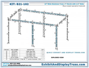 Parts List for Flat Packing Trade Show Systems B21_102. Made with 10" wide aluminum ladder truss.