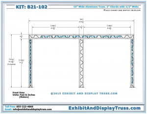Front View Dimensions for Flat Packing Trade Show Systems B21_102. Made with 10" wide aluminum ladder truss.