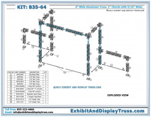 Parts List for Trade Show Peninsula Booth Standard B35_64. Made with 6" wide mini truss.