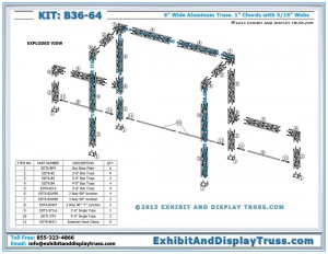 Parts List and Exploded view for Peninsula Trade Show Booth B36_64. 10x20 Display Booth. 6" Mini Truss