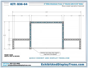 Front View Dimensions for Peninsula Trade Show Booth B36_64. 10x20 Display Booth. 6" Mini Truss