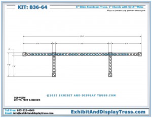 Top View dimensions for Peninsula Trade Show Booth B36_64. 10x20 Display Booth. 6" Mini Truss