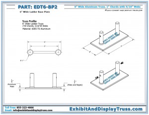 Dimensions for Mini Truss Part EDT6_BP2. 6" Wide Ladder Base Plate.