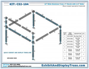 Parts list and exploded view for Trade Show Promotion Truss Kit C32_104. 20x20 Truss Booth. Made with Box Truss.