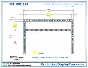 Front View Dimensions for Trade Show Promotion Truss Kit C32_104. 20x20 Truss Booth. Made with Box Truss.
