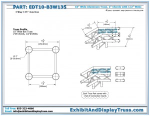 Dimensions for EDT10_B3W135 Modular Aluminum Truss Parts