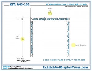 Front and Side View Dimensions for A40_102 Flat Packing Corner Display. 10'x10' Booth. Flat Truss.