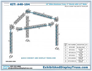Parts List and Exploded View for A40_104 Corner Booth for Trade Show Convention Hall. 10'x10' Display. Box Truss.