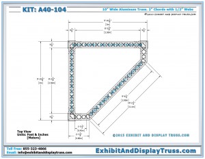 Top View Dimensions for A40_104 Corner Booth for Trade Show Convention Hall. 10'x10' Display. Box Truss.