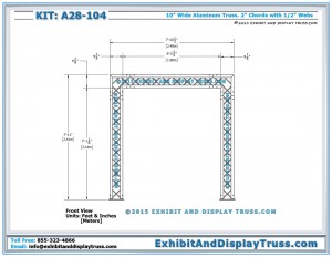 Front View Dimensions for A28-104. 10'x10' Fabric Display Backwall. Box Truss.