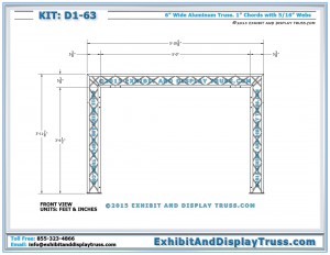 Front View Dimensions for D1_63 Tabletop Banner Stand for 6' Long Tabletop Display.