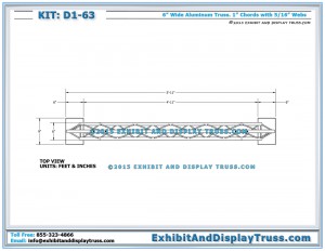 Top View Dimensions for D1_63 Tabletop Banner Stand for 6' Long Tabletop Display.