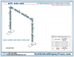Exploded view and Parts List for Goal Post Truss Arch. Fits in 10'x10' Booth. Triangle Truss Archway.