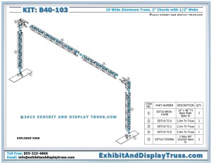 Exploded view and Parts List for Decorative Aluminum Truss Arch System and Mobile DJ Archway. 8'x20'. Triangle Truss.