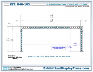 Front View Dimensions for Decorative Aluminum Truss Arch System and Mobile DJ Archway. 8'x20'. Triangle Truss.