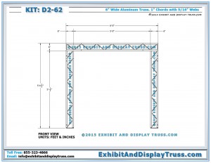 Front View Dimensions for D2_62 Tabletop Trade Show Displays. Fits on 6' Center Fold Table.