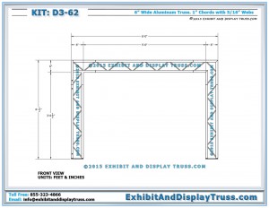 Front View Dimensions for Tabletop Display D3_62. Metal Display Racks for Product Displays. For 6' Wide folding Table.