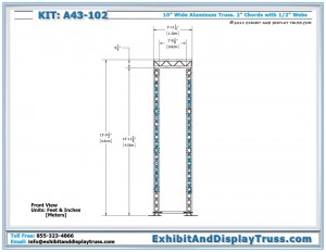 Front View Dimensions for A43_102 Truss Tower Display Column. Flat Packs for Easy Transport.