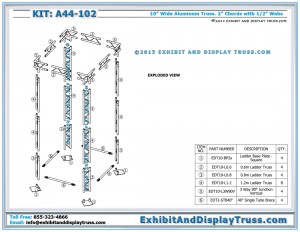 Parts List and Exploded View for A44_102 Truss Media Column and Media Tower Truss Booth Display.
