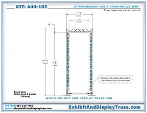 Front View Dimensions for A44_102 Truss Media Column and Media Tower Truss Booth Display.