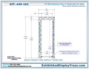 Front View Dimensions for Banner Tower A45_102 Tower Banner Display. Triangular Corner Display.
