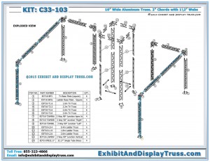 Parts List and Exploded View for Versatile Trade Show Display C33-103. Large Multi-Configurational Display.