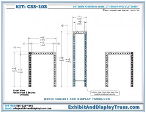 Front View Dimensions for Versatile Trade Show Display C33-103. Large Multi-Configurational Display.