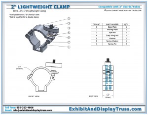Technical information for 2 Inch Lightweight Clamp. Easy to use Clamps for Portable Lighting Truss.
