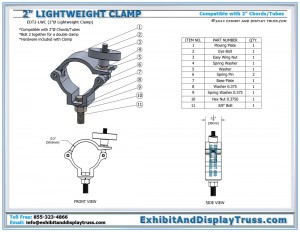 Technical information for 2 Inch Lightweight Clamp. Easy to use Clamps for Portable Lighting Truss.