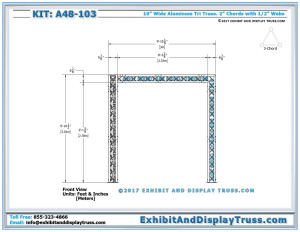 Front View Dimensions for A48-103 L-Booth Corner Trade Show Booth Display. 10'x10' Exhibit Display Kit.