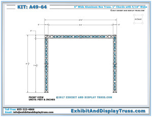 Front View Dimensions for Truss Kit A49-64. Linear Booth Trade Show Display. In line Booth