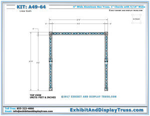 Top View Dimensions for Truss Kit A49-64. Linear Booth Trade Show Display